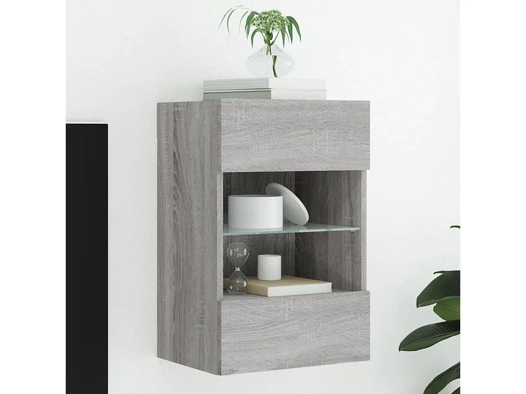 Berkfield TV Wall Cabinet with LED Lights Grey Sonoma 40x30x60.5 cm