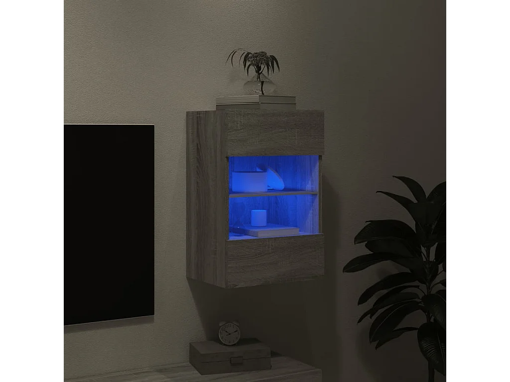 Berkfield TV Wall Cabinet with LED Lights Grey Sonoma 40x30x60.5 cm
