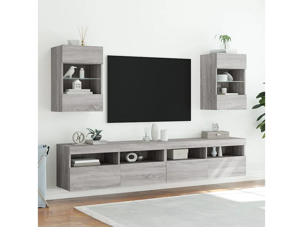 Berkfield TV Wall Cabinet with LED Lights Grey Sonoma 40x30x60.5 cm