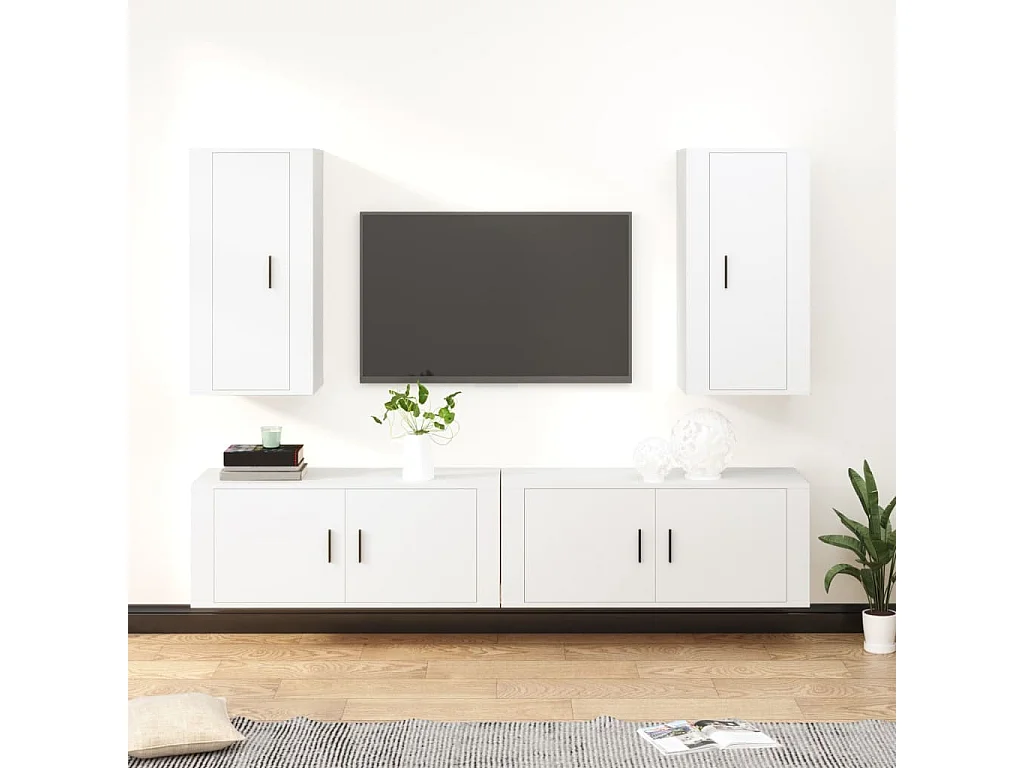 Berkfield 4 Piece TV Cabinet Set White Engineered Wood