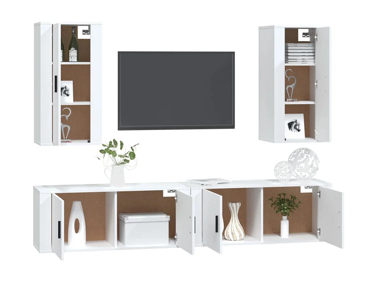 Berkfield 4 Piece TV Cabinet Set White Engineered Wood