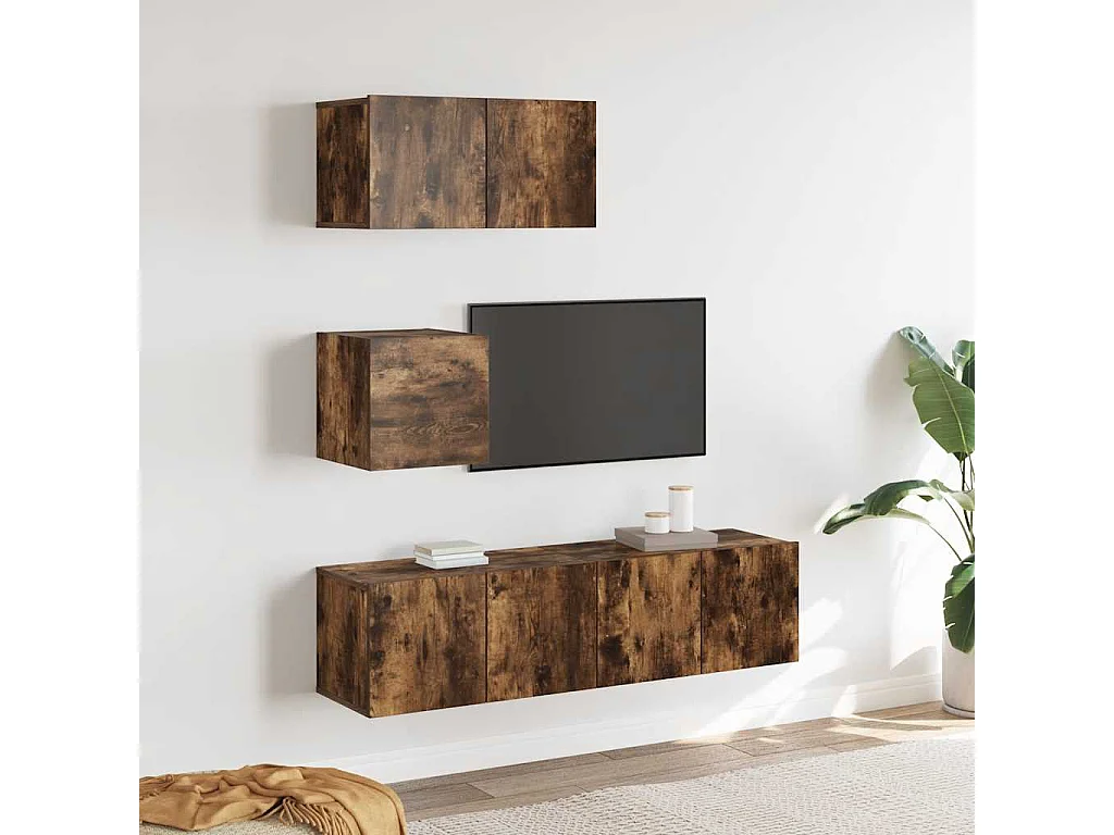 Berkfield 4 Piece TV Cabinet Set Smoked Oak Engineered Wood