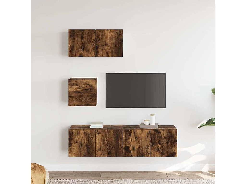 Berkfield 4 Piece TV Cabinet Set Smoked Oak Engineered Wood