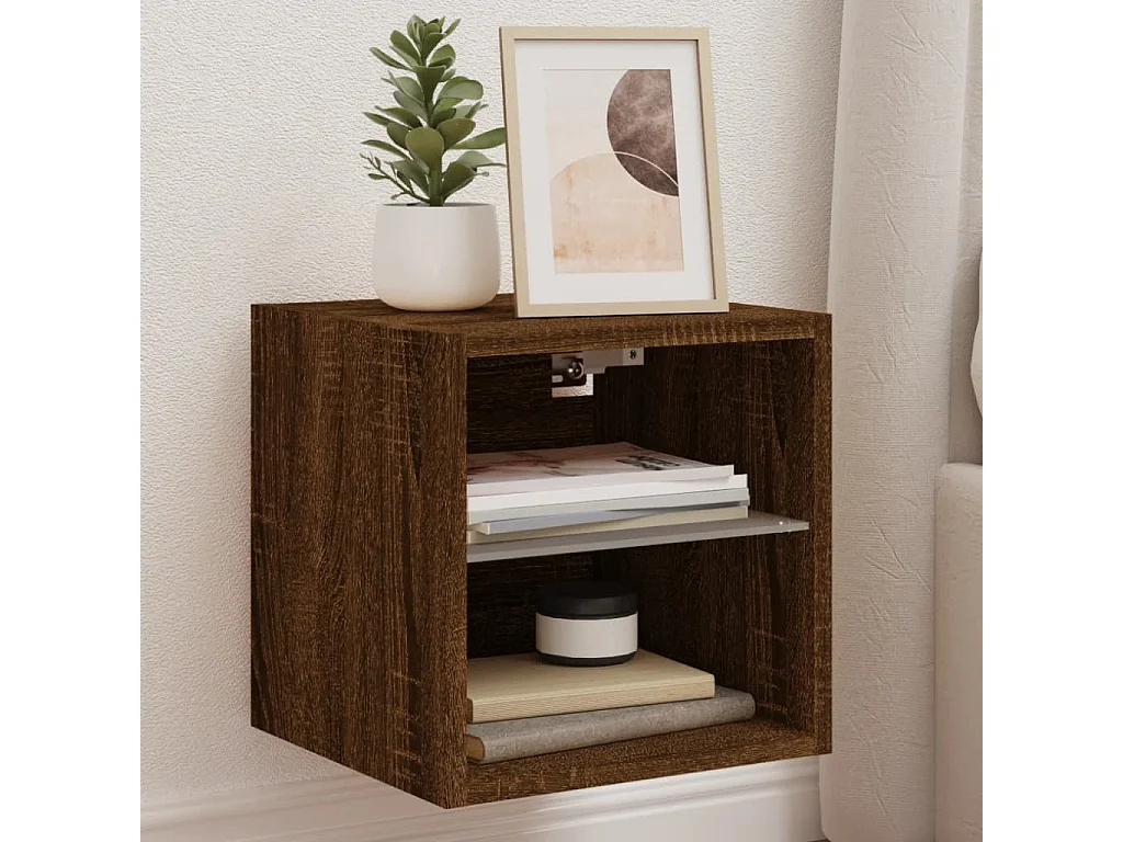 Berkfield TV Wall Cabinet with LED Lights Brown Oak 30x28.5x30 cm