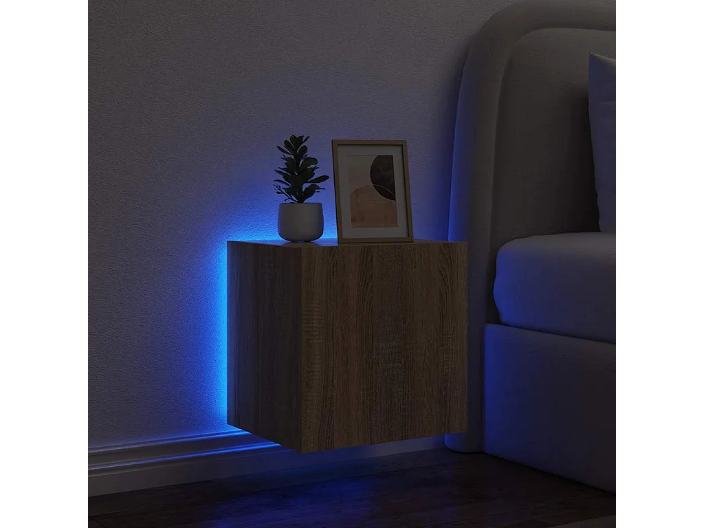 Berkfield TV Wall Cabinet with LED Lights Sonoma Oak 40.5x35x40 cm