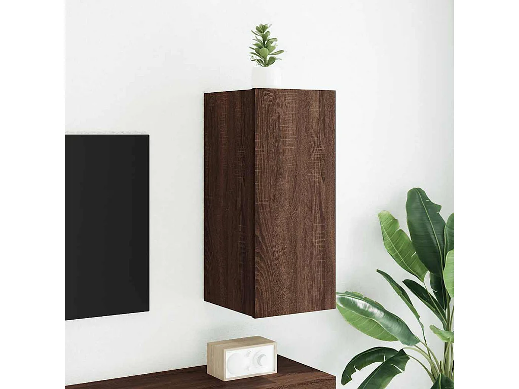 Berkfield TV Wall Cabinet with LED Lights Brown Oak 30.5x35x70 cm