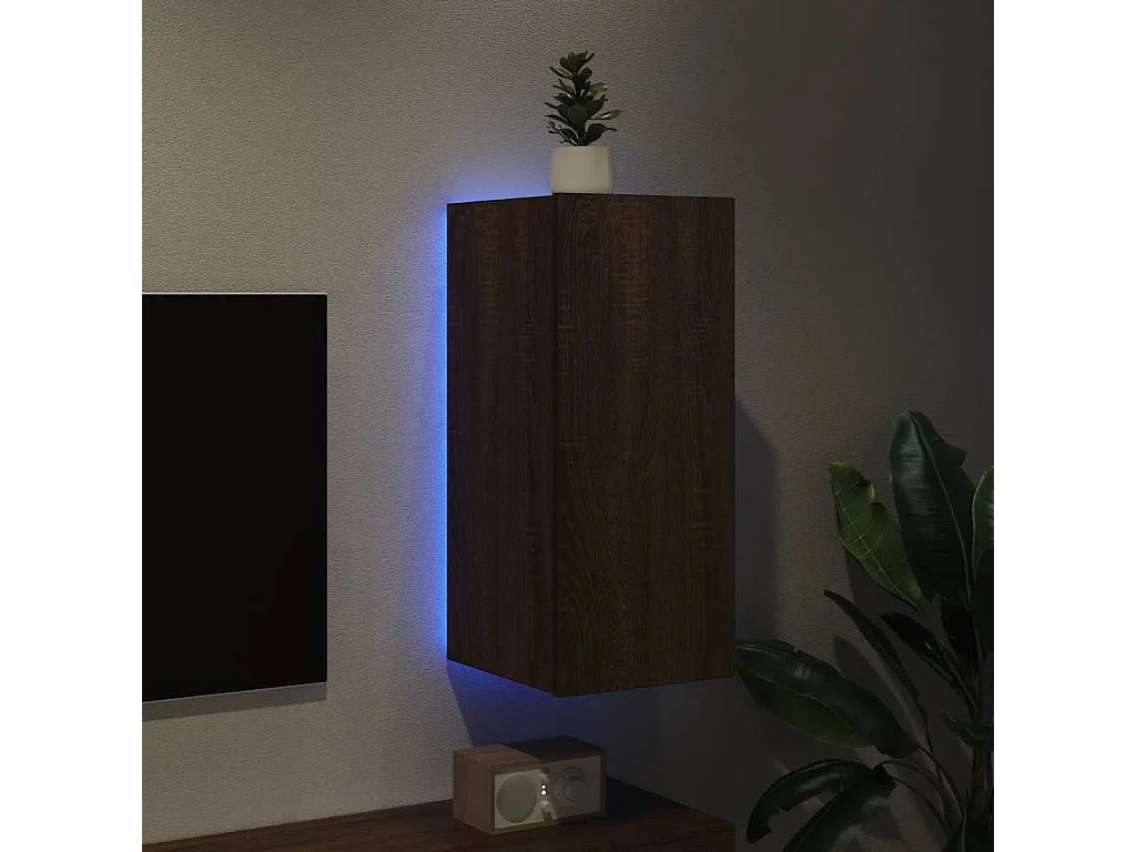 Berkfield TV Wall Cabinet with LED Lights Brown Oak 30.5x35x70 cm