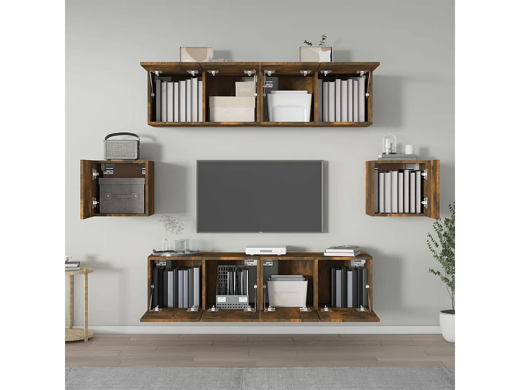 Berkfield 6 Piece TV Cabinet Set Smoked Oak Engineered Wood