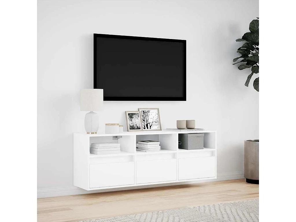 Berkfield TV Wall Cabinet with LED Lights White 130x31x45 cm