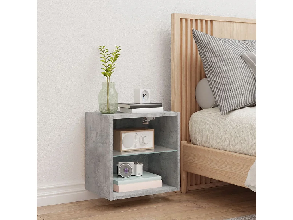 Berkfield Bedside Cabinet with LED Lights Wall-mounted Concrete Grey
