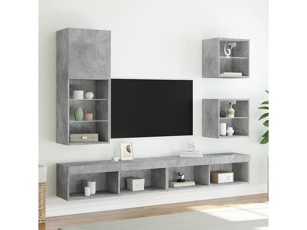 Berkfield Bedside Cabinet with LED Lights Wall-mounted Concrete Grey