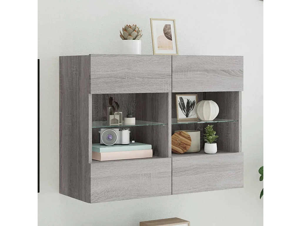 Berkfield TV Wall Cabinet with LED Lights Grey Sonoma 78.5x30x60.5 cm