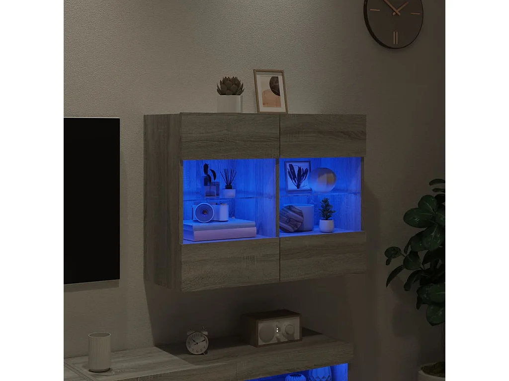 Berkfield TV Wall Cabinet with LED Lights Grey Sonoma 78.5x30x60.5 cm
