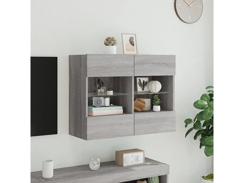 Berkfield TV Wall Cabinet with LED Lights Grey Sonoma 78.5x30x60.5 cm