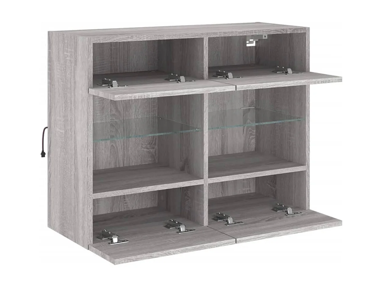 Berkfield TV Wall Cabinet with LED Lights Grey Sonoma 78.5x30x60.5 cm
