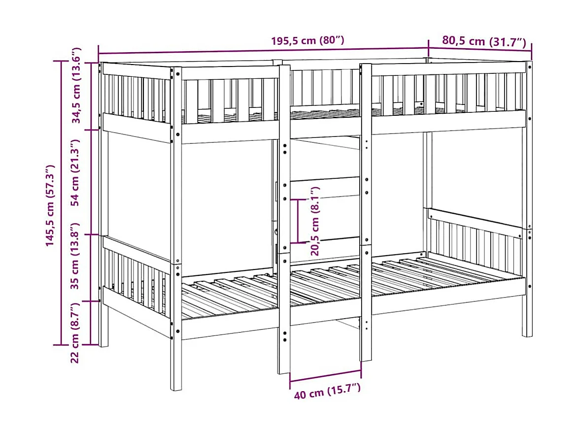 Berkfield Bunk Bed White 75x190 cm Solid Wood Pine