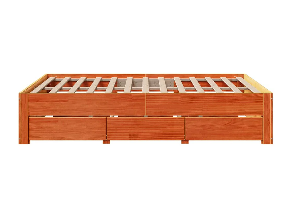 Berkfield Bed Frame without Mattress with Drawers Wax Brown 140x190 cm Solid Wood Pine