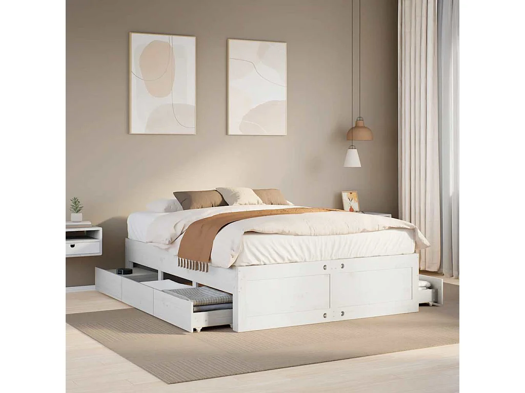 Berkfield Bed Frame without Mattress with Drawers White 140x190 cm Solid Wood Pine