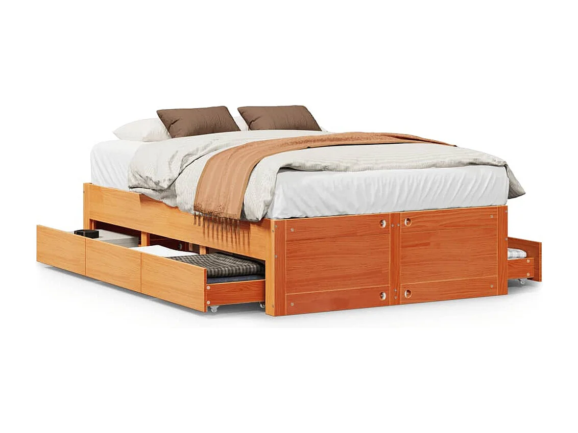 Berkfield Bed Frame without Mattress with Drawers Wax Brown 120x200 cm Solid Wood Pine
