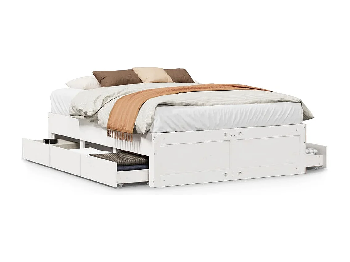 Berkfield Bed Frame without Mattress with Drawers White 140x200 cm Solid Wood Pine