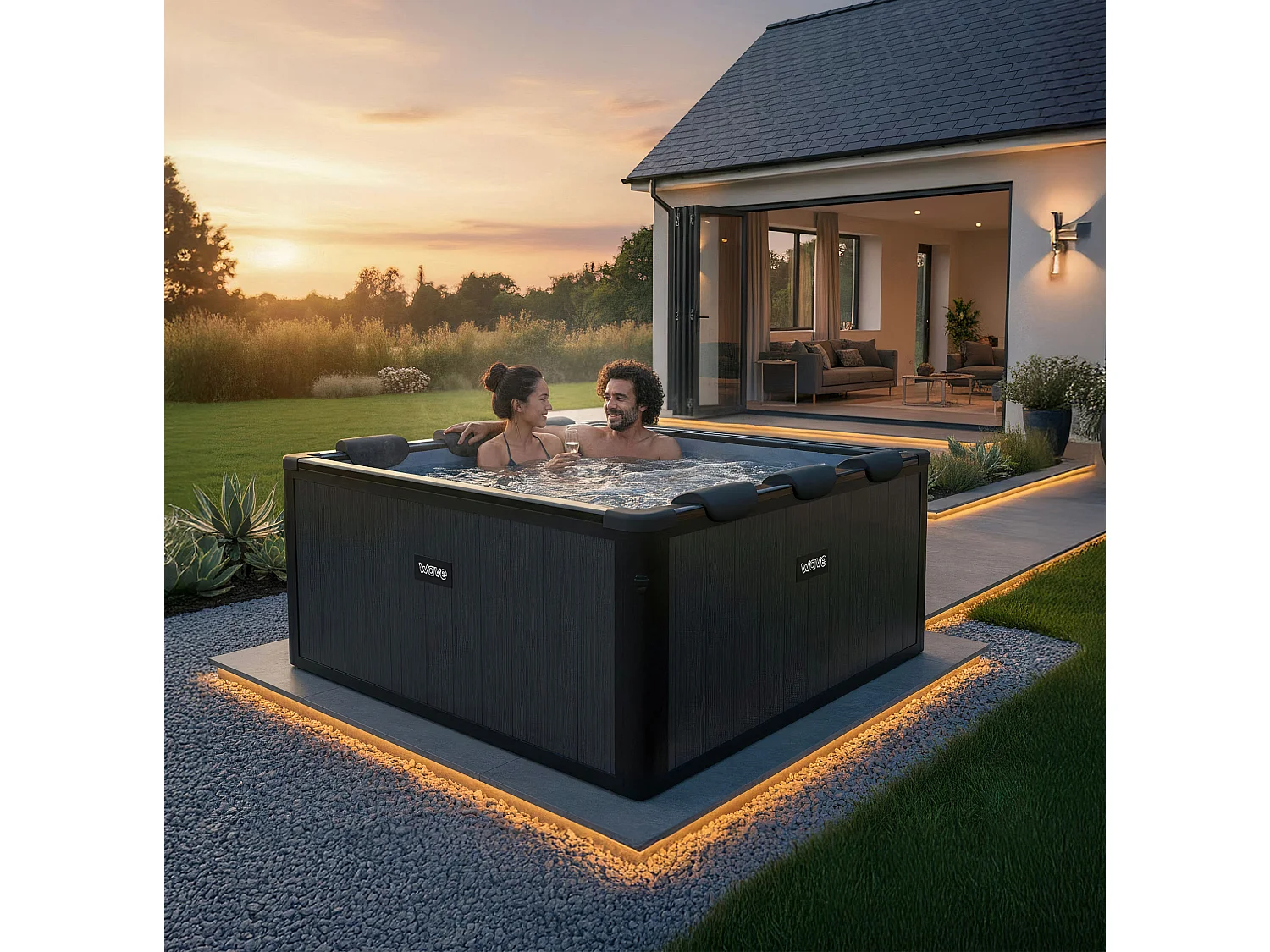 Wave Adriatic | 6 Person Square Frame Hot Tub | Black Wood