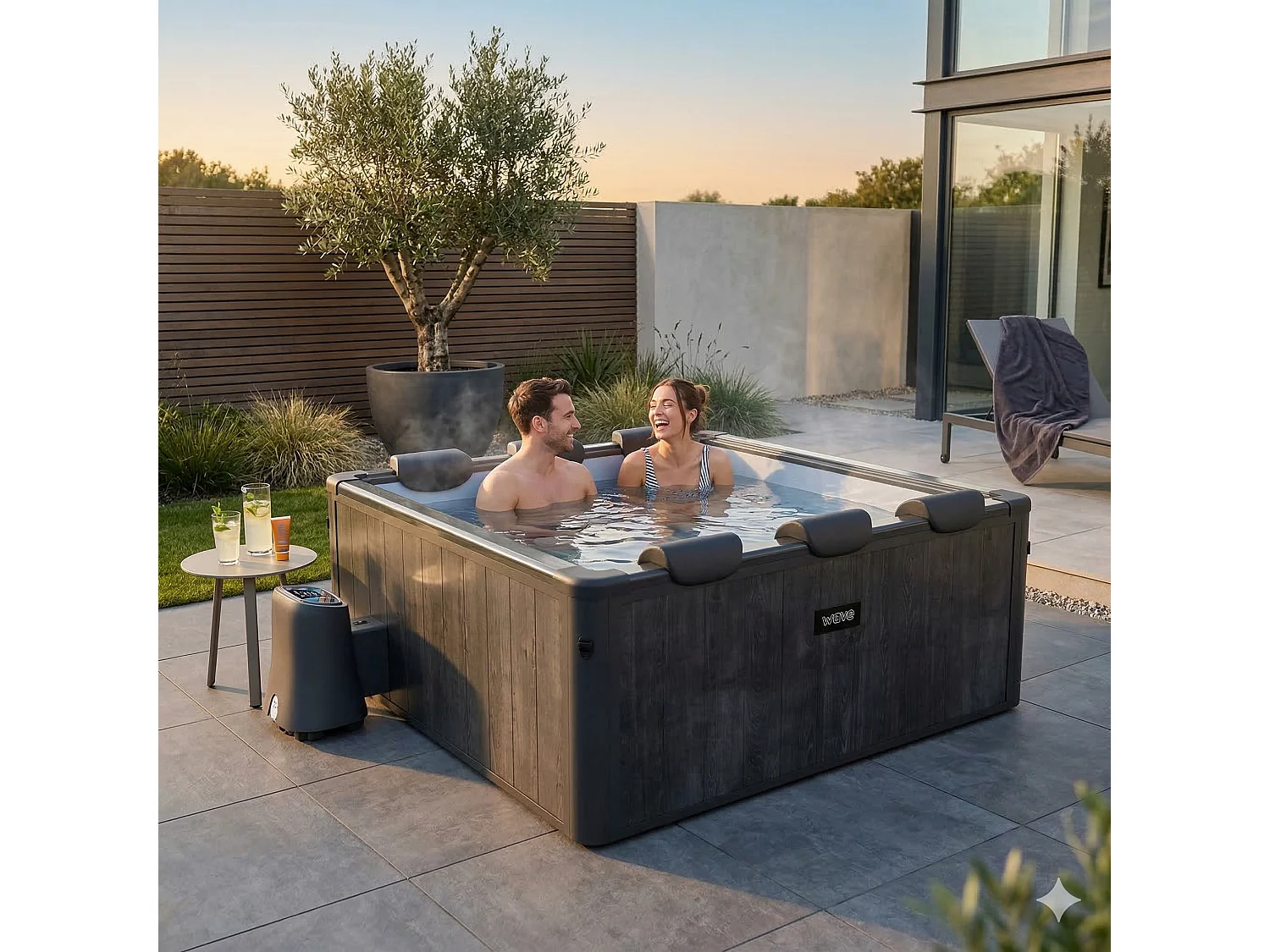 Wave Adriatic | 6 Person Square Frame Hot Tub | Black Wood