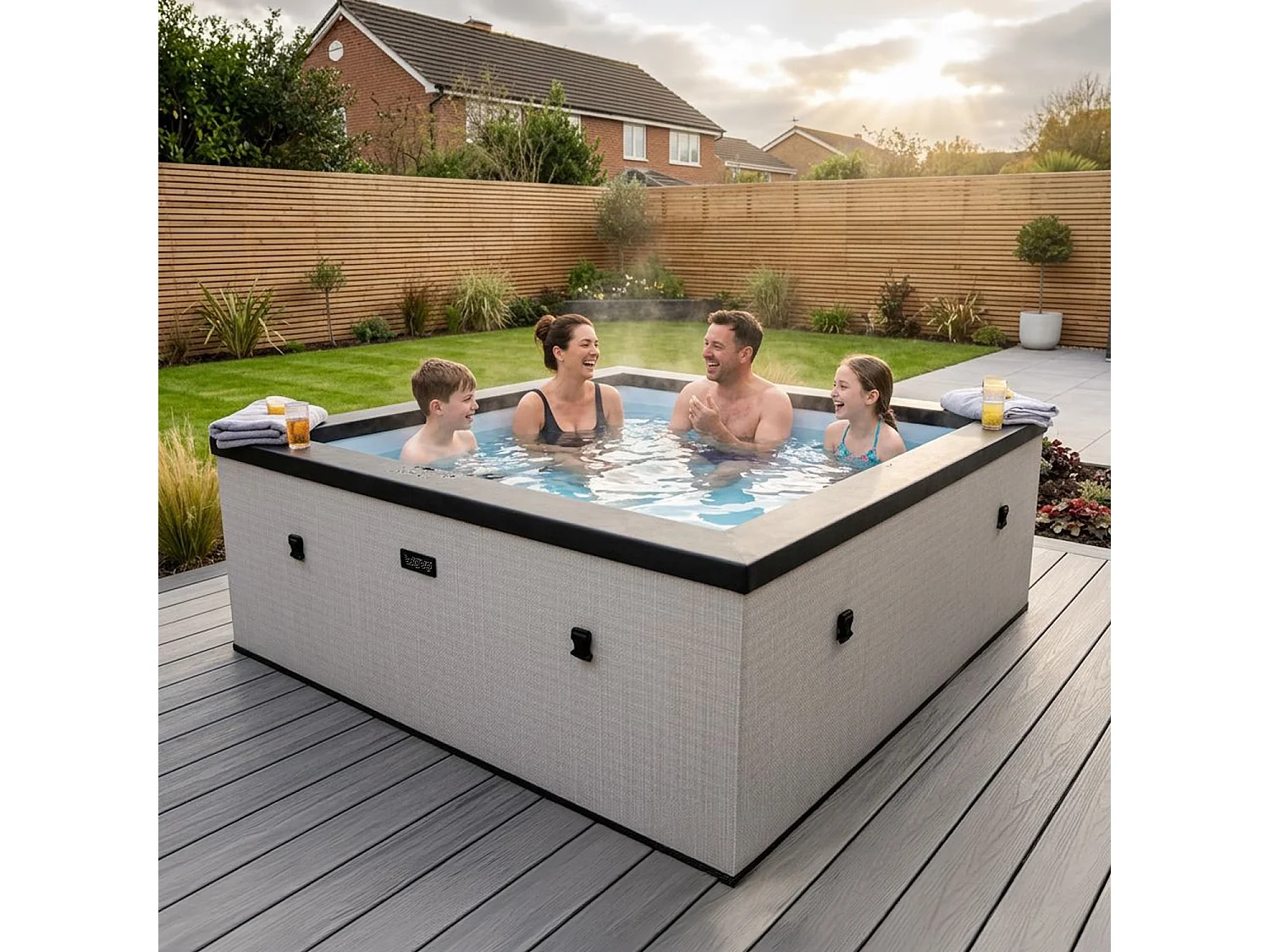 Wave Garda 4-Person Square Foam-Insulated Hot Tub & Spa | Light Grey | EnergySave Bundle