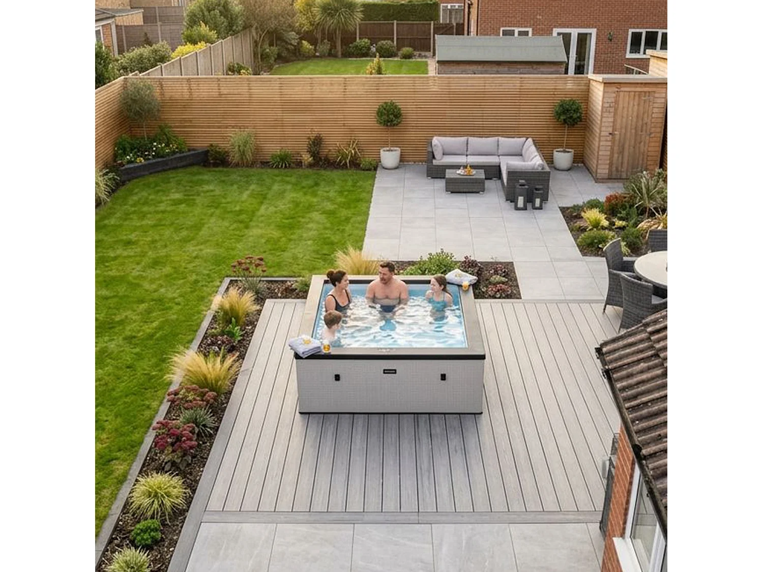 Wave Garda 4-Person Square Foam-Insulated Hot Tub & Spa | Light Grey
