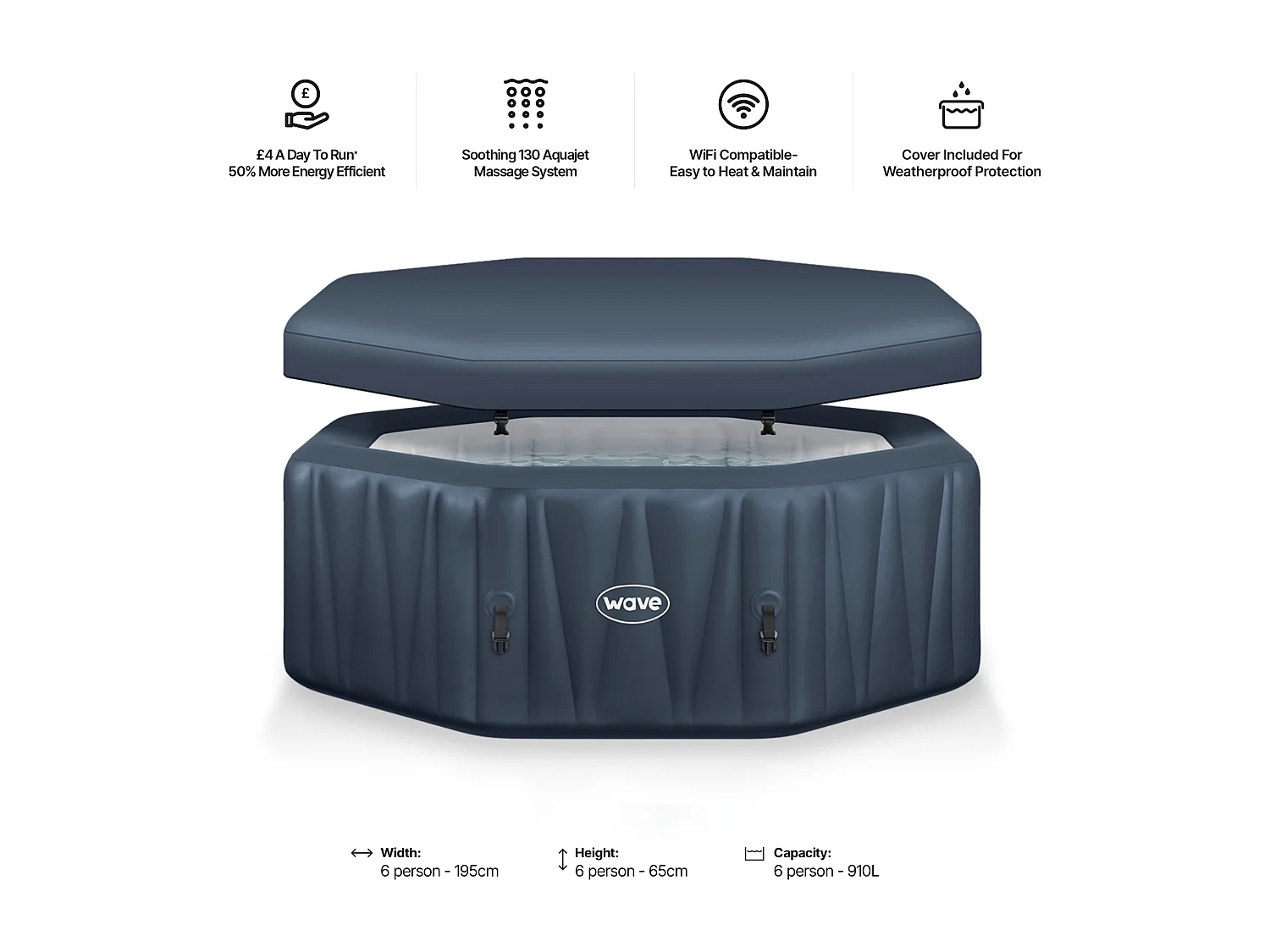 Wave Aegean | 6 Person Octagonal Inflatable Hot Tub | EnergySave Bundle