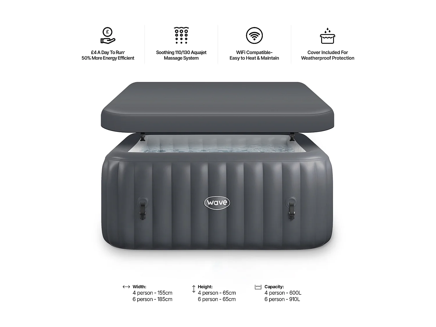Wave Pacific | 4-6 Person Square Inflatable Hot Tub
