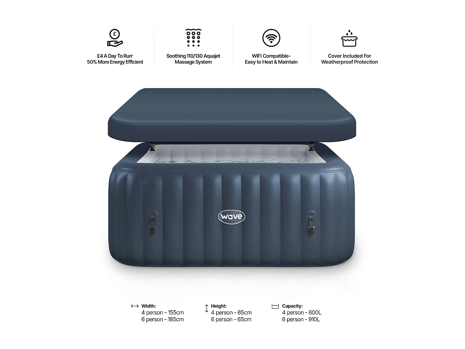 Wave Pacific | 4-6 Person Square Inflatable Hot Tub