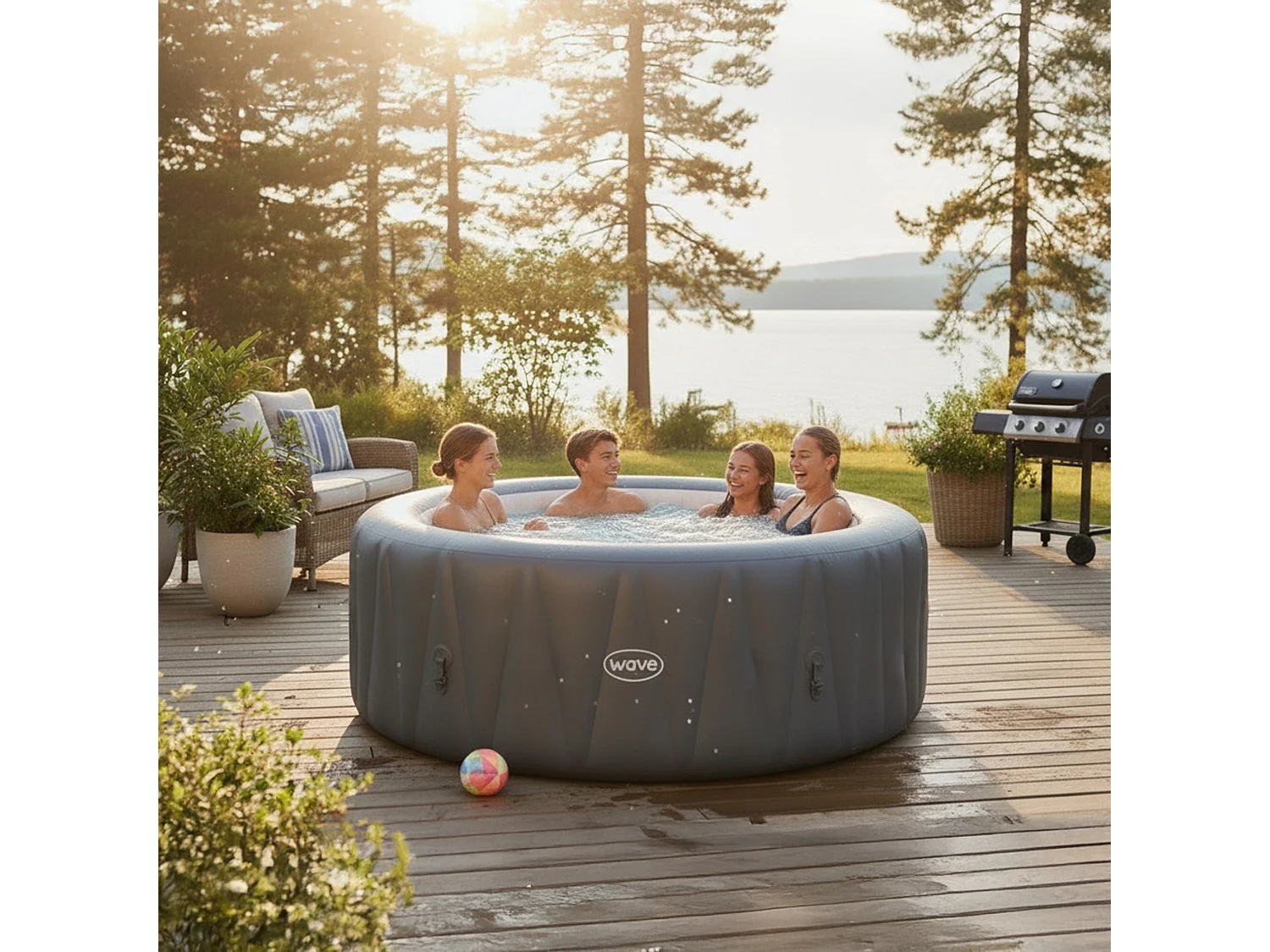 Wave Atlantic 4-Person Round Inflatable Hot Tub & Spa | Anthracite Grey | EnergySave Bundle