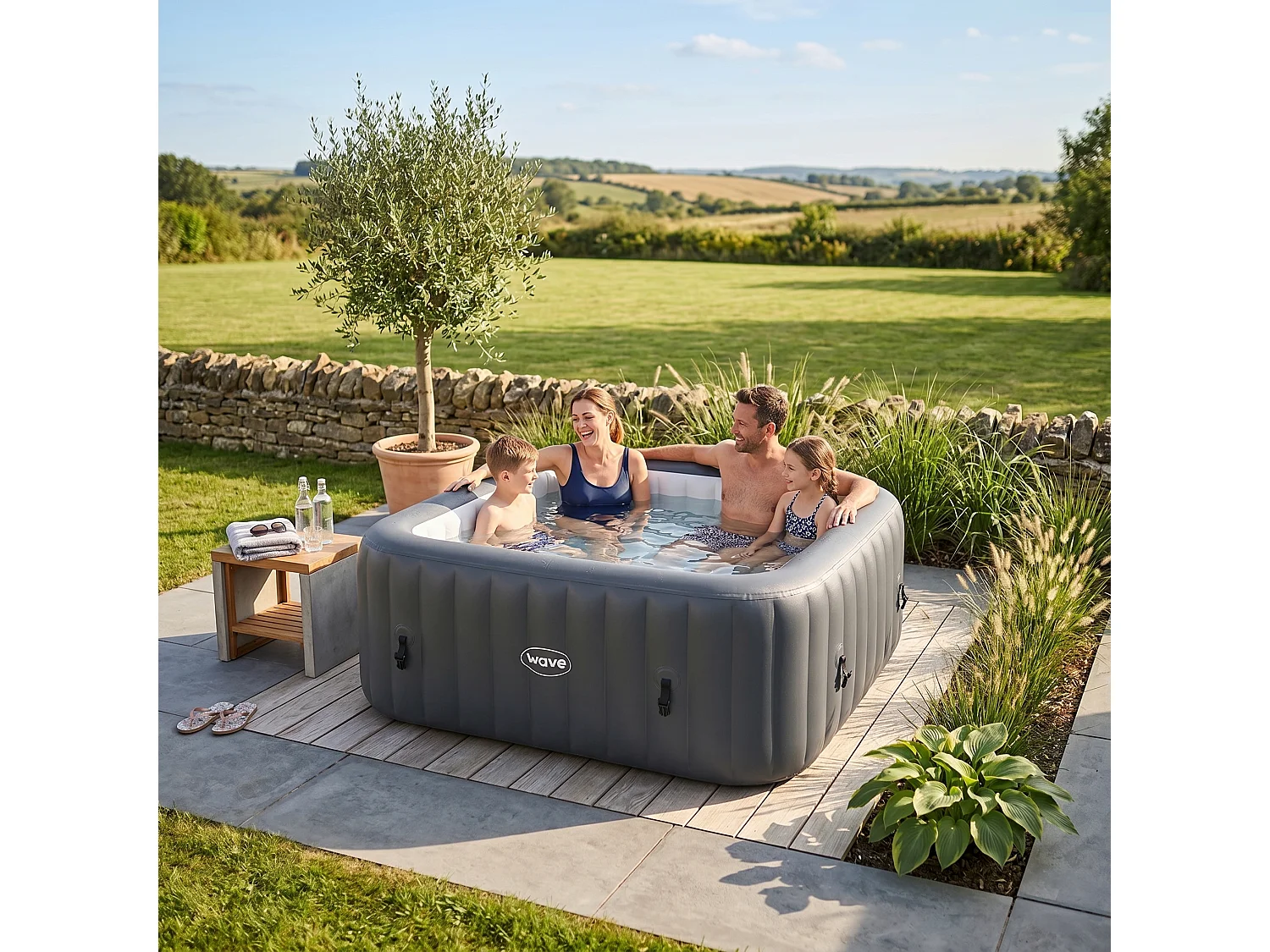 Wave Pacific | 4-6 Person Square Inflatable Hot Tub | EnergySave Bundle