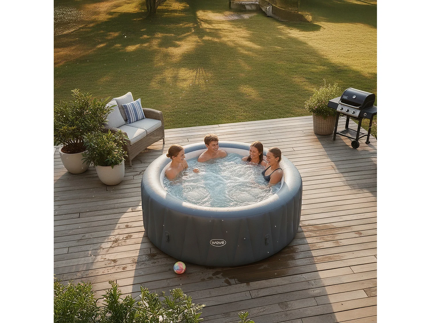 Wave Atlantic 4-Person Round Inflatable Hot Tub & Spa | Anthracite Grey
