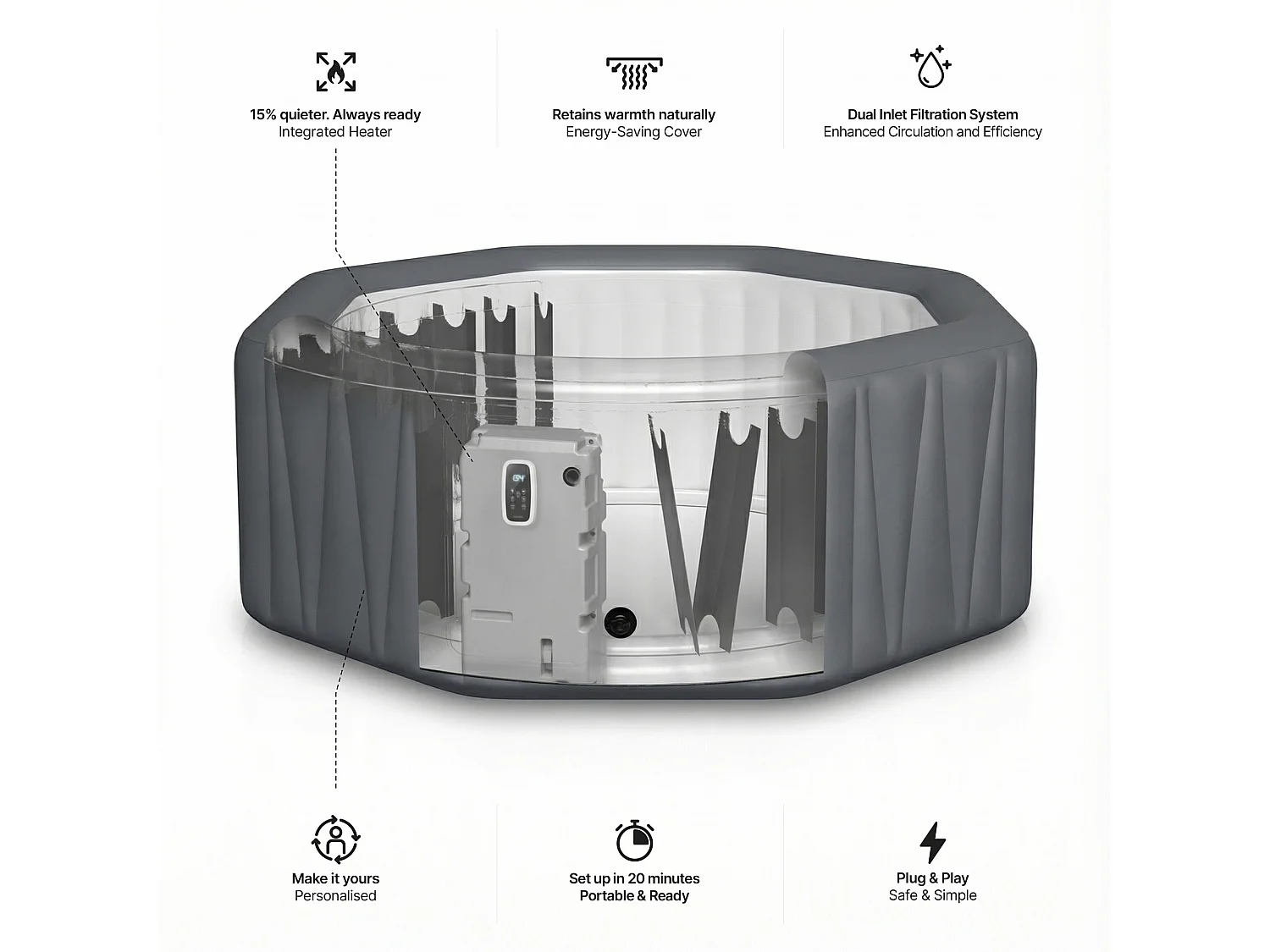 Wave Aegean | 6-Person Octagonal Inflatable Hot Tub