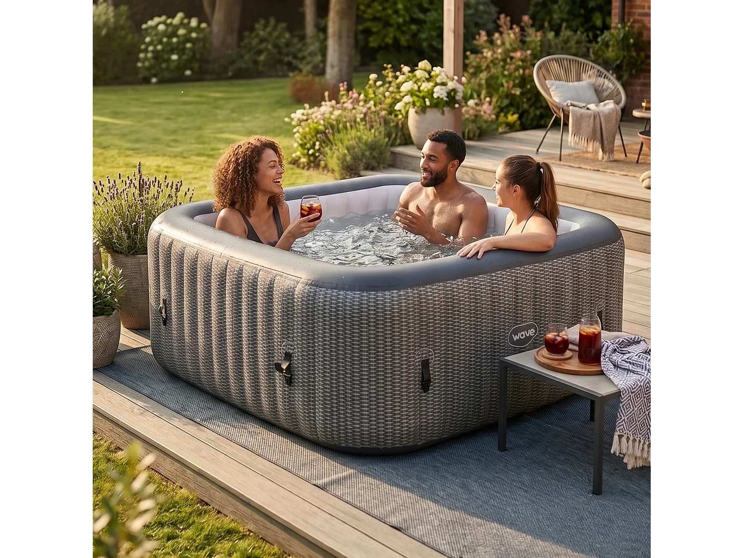 Wave Pacific | 4-6 Person Square Inflatable Hot Tub | EnergySave Bundle