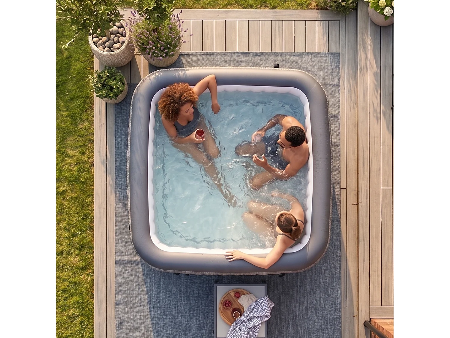 Wave Pacific | 4-6 Person Square Inflatable Hot Tub | EnergySave Bundle
