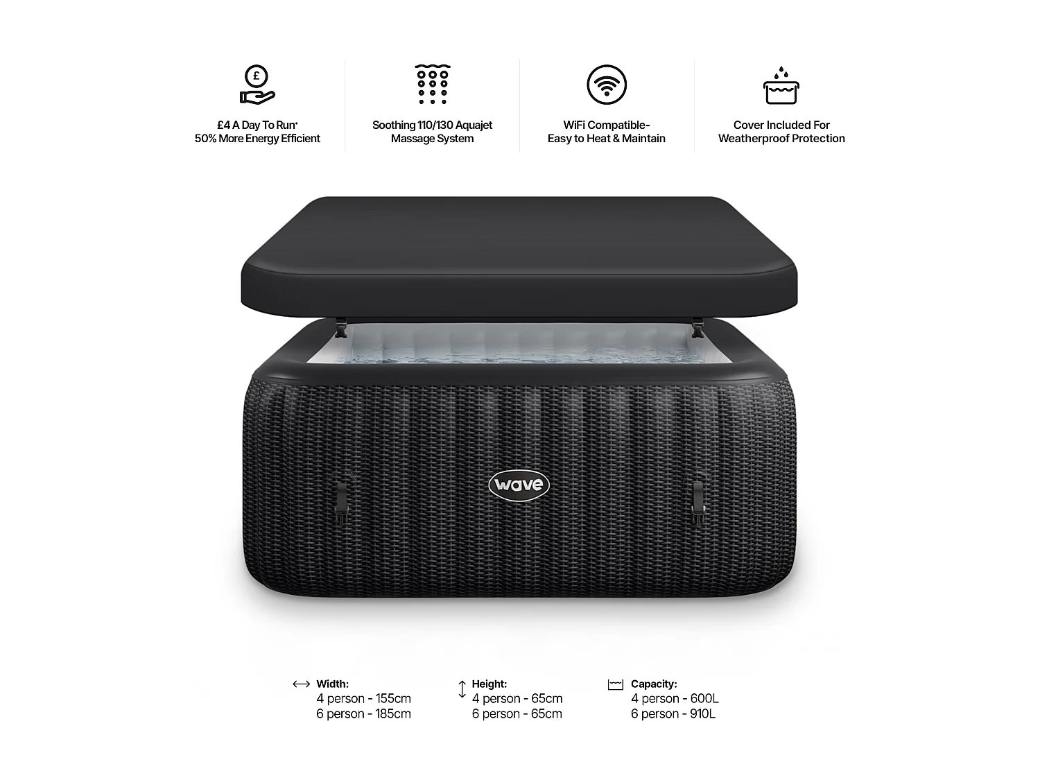Wave Pacific | 4-6 Person Square Inflatable Hot Tub | EnergySave Bundle
