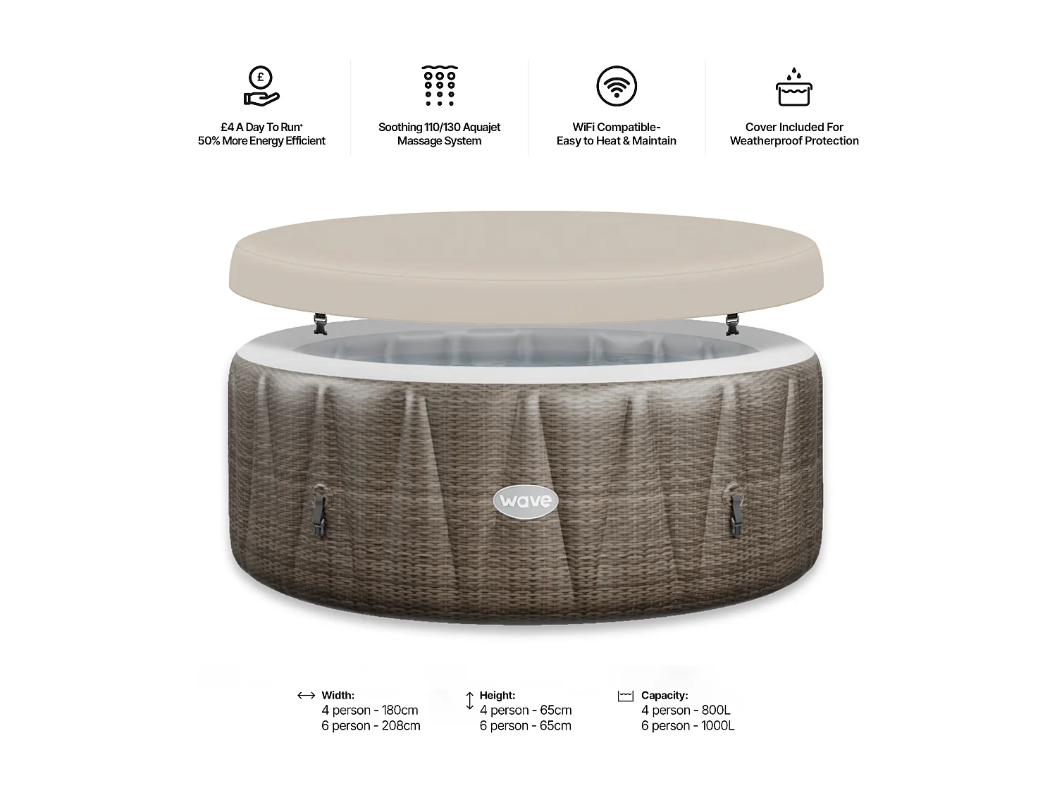 Wave Atlantic | 4-6 Person Round Inflatable Hot Tub | EnergySave Bundle