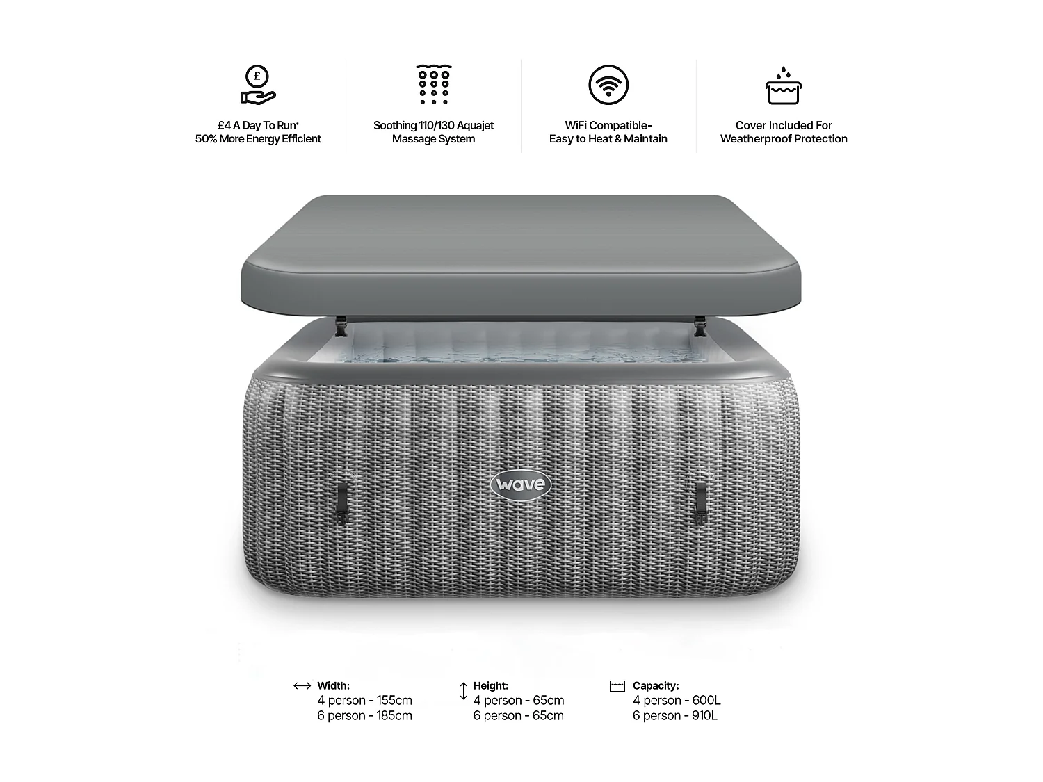 Wave Pacific | 4-6 Person Square Inflatable Hot Tub | EnergySave Bundle