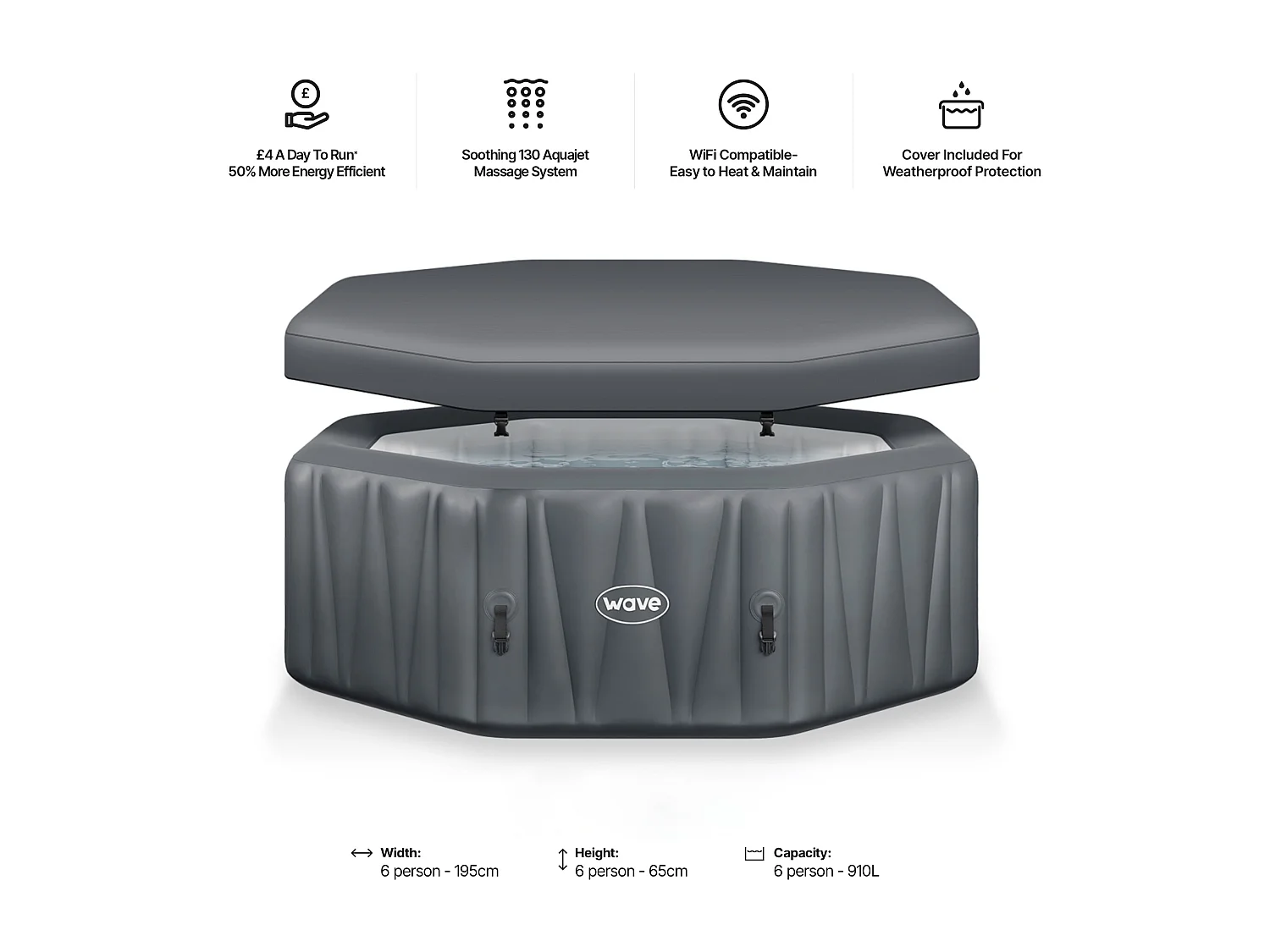 Wave Aegean | 6-Person Octagonal Inflatable Hot Tub