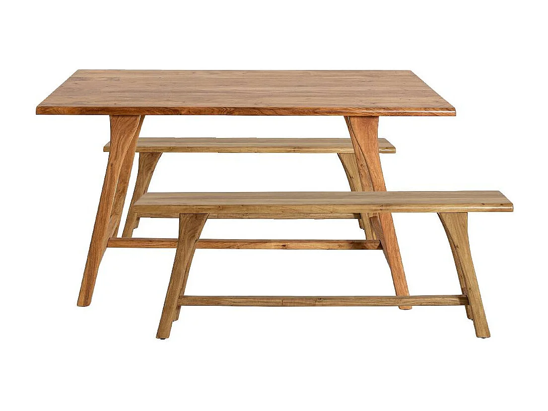 Table à manger haute + 2 bancs en bois d'acacia Orane