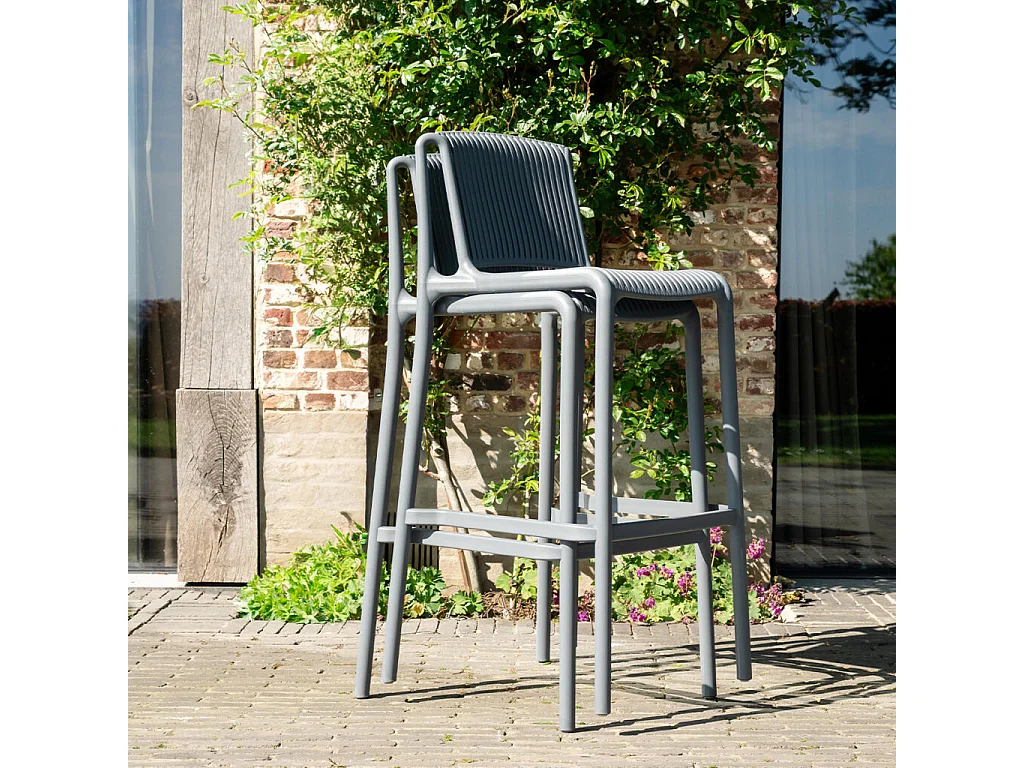 Lot de 2 Chaises hautes de jardin en résine Gris ANDREA