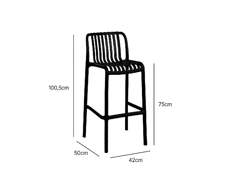 Lot de 2 Chaises hautes de jardin en résine Gris ANDREA