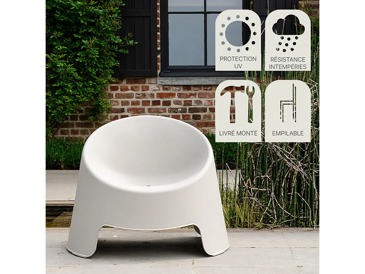 Fauteuil de jardin en résine grège BARBARA
