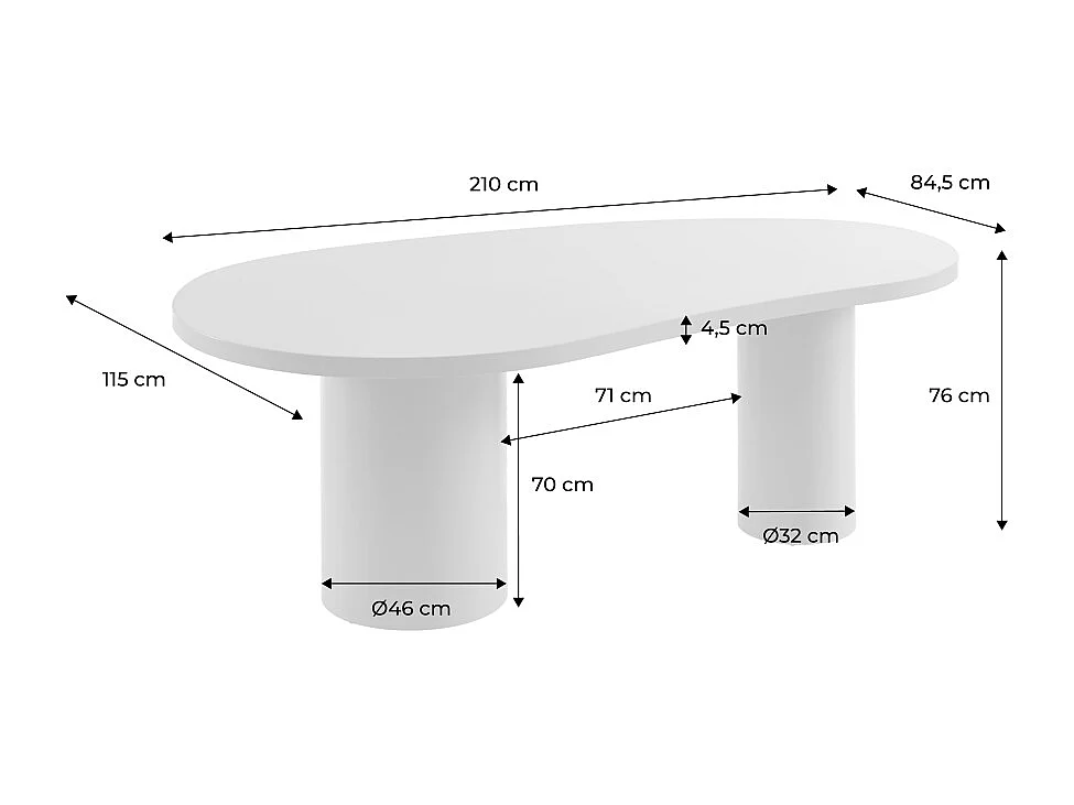 Table à manger organique structure bois d'hévéa 8 places 210cm