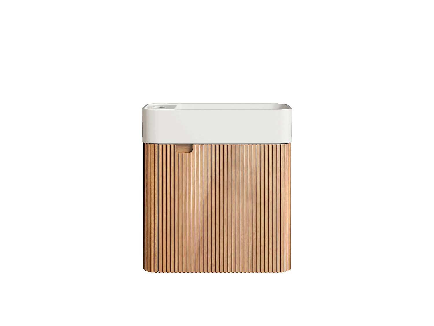 Meuble lave main suspendu strié en bois de frêne avec vasque en résine blanc mat - Naturel clair - 45 x 25 x 48 cm - JONSA