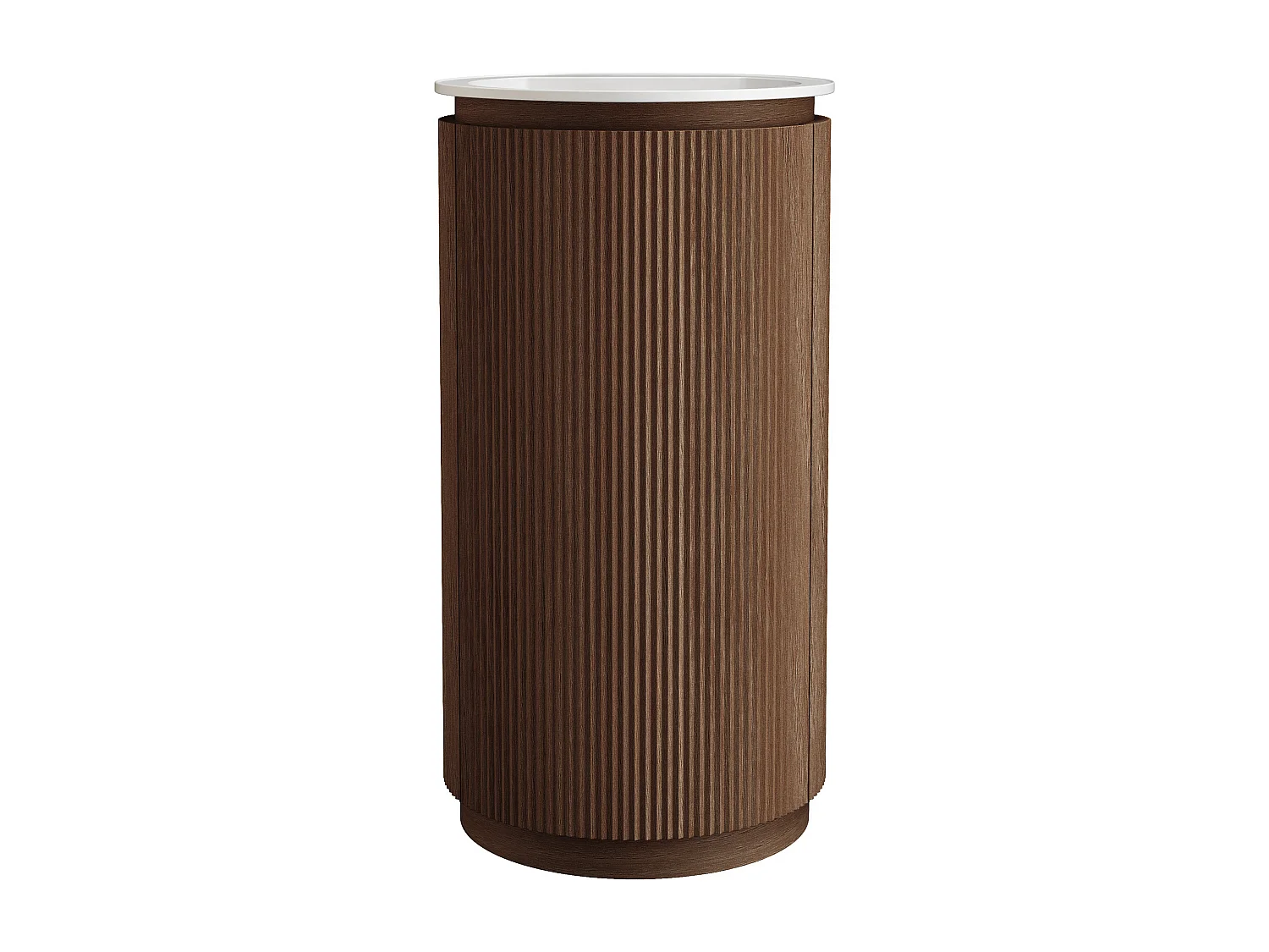 Meuble lave main strié rond à poser en bois de frêne avec vasque en résine blanc mat - Naturel foncé - 45 x 45 x 85 cm - NEFIS