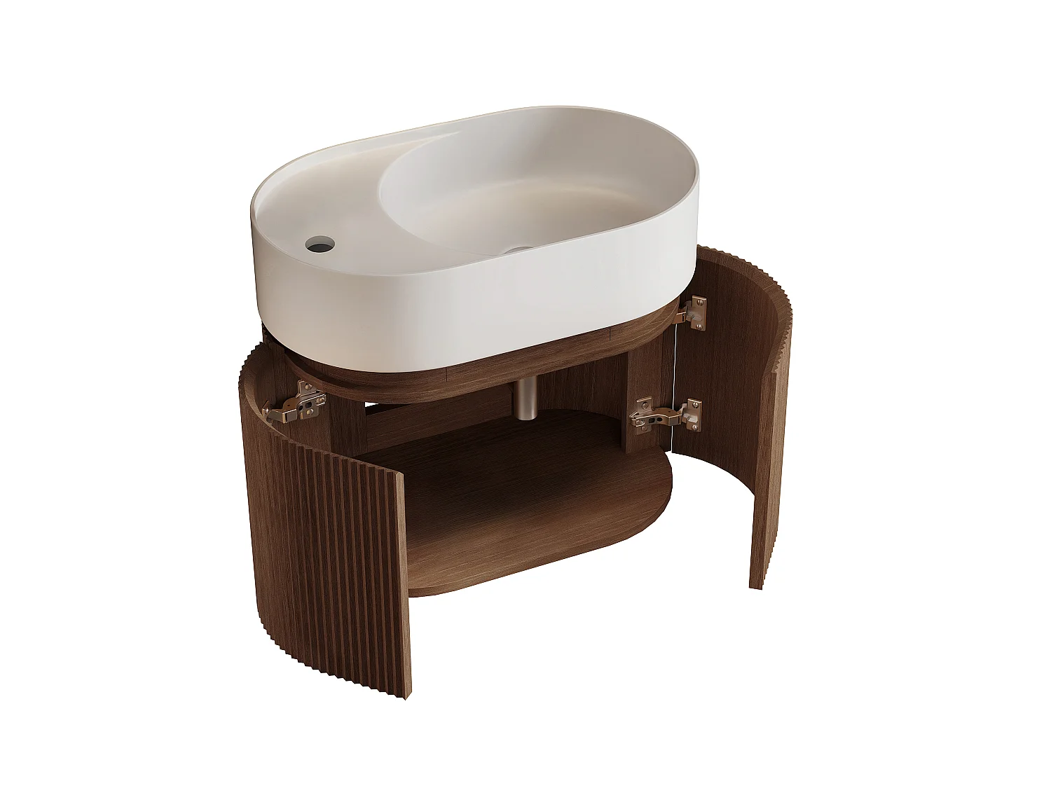 Meuble de salle de bain strié suspendu en bois de frêne avec vasque en résine blanc mat - Naturel foncé - 60 x 51 x 37 cm - PROTEA