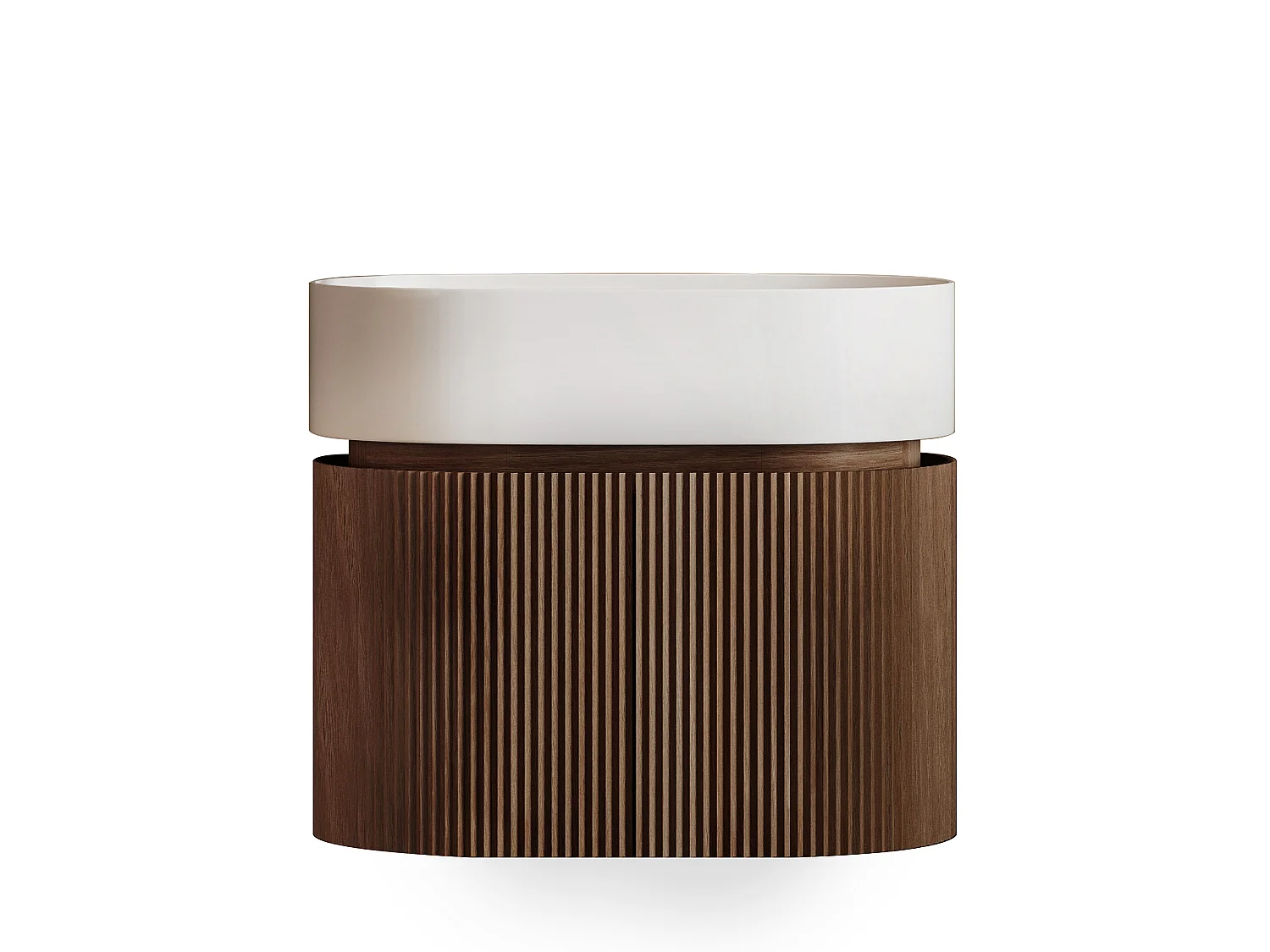 Meuble de salle de bain strié suspendu en bois de frêne avec vasque en résine blanc mat - Naturel foncé - 60 x 51 x 37 cm - PROTEA